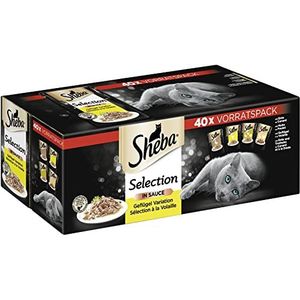 Sheba katten natvoer selectie in saus, 40 sachets, 40x85g (1 grootverpakking) - katten natvoer, gevogelte variatie met eend, kip, gevogelte en kalkoen