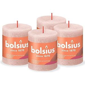 Bolsius Rustieke stompkaars - zachtroze - 4 stuks - lange brandtijd van 35 uur - huishoudkaars - interieurdecoratie - ongeparfumeerd - natuurlijke veganistische was - geen palmolie - 8 x 7 cm