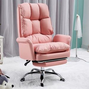 Shally Dogan Bureaustoel, verstelbare rugleuning, hoge bekleding, lounge met voetensteun, ergonomisch design, ideaal voor slaapkamer, thuis, studio, werk (roze)