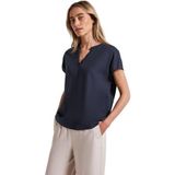 Blouse - Deep Blue - Korte Mouwen - Ronde Hals - Geen Sluiting