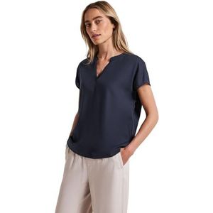 Blouse - Deep Blue - Korte Mouwen - Ronde Hals - Geen Sluiting