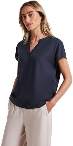 Blouse - Deep Blue - Korte Mouwen - Ronde Hals - Geen Sluiting