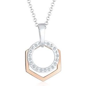 Elli Halsketting voor dames, hexagon tweekleurig met kristal in 925 sterling zilver, 700, facetgeslepen, Kristal