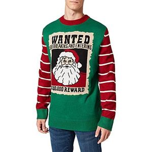 Urban Classics Herentrui Wanted Christmas sweatshirt voor mannen, kerstman Ugly sweater met kerstmanmotief, maten S - 5XL, X-masgreen/wit, XXL