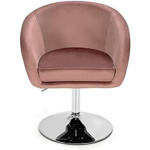 COSTWAY Barkruk, accentstoel 360° draaibaar, gestoffeerde stoel in hoogte verstelbaar, eetkamerstoel fluwelen draaistoel (roze)