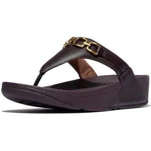 Fitflop Dames LULU vierkante ketting lederen teen post sandalen, loodgieterbes, 4 UK, Loodgieter, 37 EU