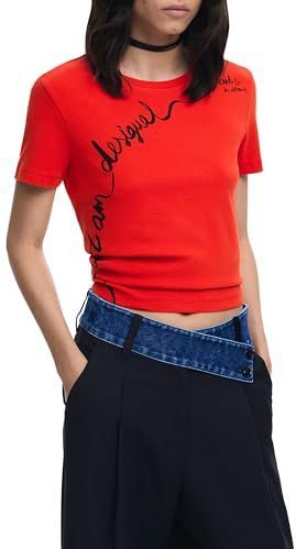 Desigual - Effen T-shirt - Korte Mouwen - Ronde Hals - Geborduurde Zin