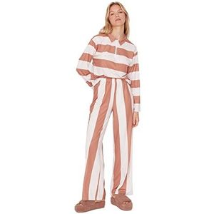 Trendyol Dames Gestreepte Midden Gebreide T-shirt-Broek Pyjama Set, Meerkleurig, L