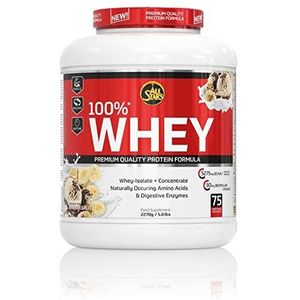 All Stars 100% Whey ProteÃ¯ne 2270 g, eiwitpoeder met wei-concentraat en isolaat, heerlijk laag vetpoeder, hoogwaardig eiwitpoeder, romige eiwitshake met banaan split flavour