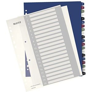 Leitz Register voor A4, PC-beschrijfbaar omslag en 20 tabbladen, tabs met cijferopdruk 1-20, overbreedte, wit/meerkleurig, PP, stijl, 1239000