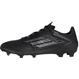 adidas F50 League voetbalschoenen voor dames en heren, stevige grondschoenen, Core Black Iron Met Goud Met, 48 2/3 EU