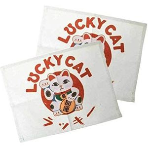 lachineuse - 2 placemats Lucky Cat - Japanse stoffen onderzetters - 40 x 30 cm - cadeau-idee Japan keuken - schattige Japanse kat Maneki Neko - Aziatisch decoratief object - wit