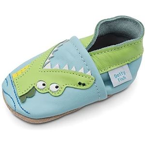 Dotty Fish zachte lederen babyschoenen. Antislip peuterschoenen. Jongens en meisjes. Lichtblauwe krokodil. 0-6 maanden.