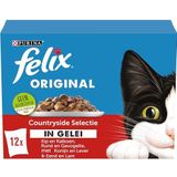 Felix Original Countryside Selectie kattenvoer, natvoer met Kip en Kalkoen, met Rund en Gevogelte, met Konijn en Lever, met Eend en Lam in Gelei 12x85g - doos van 4 (48 portiezakjes, 4,08kg)