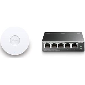 TP-Link EAP653 AX3000 Gigabit Dualband WiFi 6 WLAN Access Point (PoE/DC angetrieben) wit & Tp-Link Tl-Sg1005P 5-Port Gigabit Poe Switch (5 Poorten Met 10/100/1000 Mbit/S)