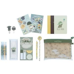 Grupo Erik Grogu Briefpapier Set - Star Wars etui met A6 notitieboeken, markeerstiften, plaknotities, paperclips, stickers, pen, potlood - Baby Yoda geschenken - The Mandalorian