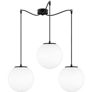 Sotto Luce Tsuki glazen bol hanglamp - mat opaal/zwart - 1,5 m stofkabel - zwarte stalen plafondroos - 3 x E27 lamphouders - ø 25 cm