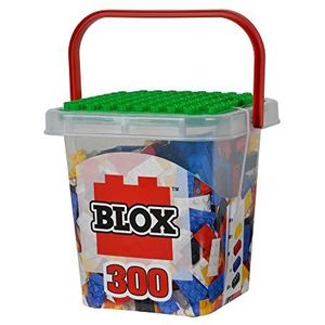Simba 104114202 Blox 300 bouwstenen voor kinderen vanaf 3 jaar, 8-delige stenen box met grondplaat, volledig compatibel, gemengde kleur, zwart, rood, wit, geel, blauw