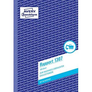 AVERY Zweckform 1307 Rapport (A5, met 2 vellen blauw papier, getest door juridische experten, voor Duitsland en Oostenrijk ter documentatie van prestaties en materiaalverbruik, 100 vellen) wit