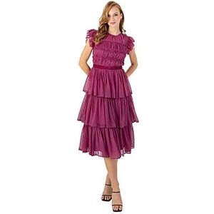 Womens roze midi-jurk voor dames mouwloze korte mouw met ruches voor bruiloft gast prom avondjurk maat 16, Pink, 42