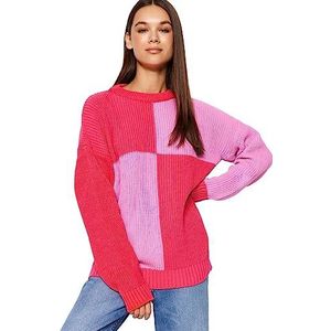Trendyol Dames kleurblok lange mouwen regular sweater, roze, S