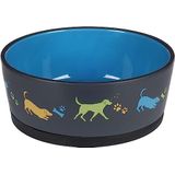 Voer- en waterbak voor honden, keramiek, rond, antislip, 1250 ml, 18,5 x 7,5 cm, blauw