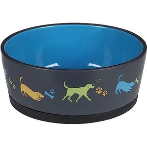 Voer- en waterbak voor honden, keramiek, rond, antislip, 1250 ml, 18,5 x 7,5 cm, blauw