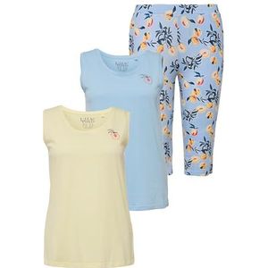 Ulla Popken, Dames, grote maten, 3-delige pyjama, 3/4-broek, perzik, blauw, 42-44
