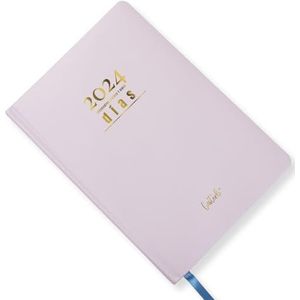 • Casterli - jaarkalender 2023 Basic Edition, dagpagina - basic pastel (paars) met gevoerde en gevoerde omslag, de letters 2021 stamping in goud. Met A5-formaat 16 x 22 cm