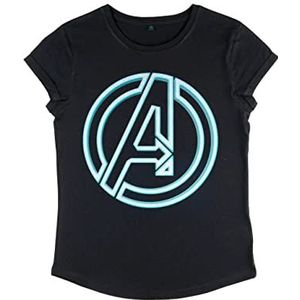 Marvel Women's Classic-Avengers Glow Icon T-shirt met opgerolde mouwen, zwart, S, zwart, S