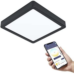 EGLO connect.z Smart Home LED badkamer plafondlamp Fueva-Z, L x B 21 cm, ZigBee, app en spraakbesturing, lichtkleur instelbaar, dimbaar, metalen opbouwspot zwart, IP44