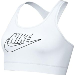 Nike Damesbeha W Nk Swsh Med Spt Futura Bra, wit/zwart/wit, FB4080-100, S