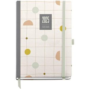 Miquelrius - Kalender 2025, jaarplanner, 155 x 213 mm, weekoverzicht, envelop van gelamineerd karton, spiraalbinding, rubberen bandsluiting, papier 80 g/m², Catalaans, Engels en Portugees, Silvia