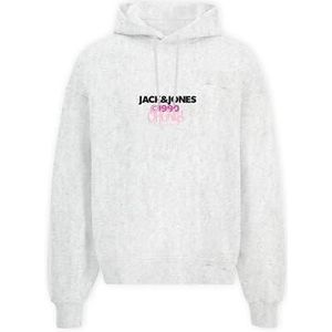 JACK & JONES Heren Jorbushwick Sweat Hood FST Sweatshirt, Helder Wit/Detail: Melange, M, Helder Wit/Detail: Melange, M