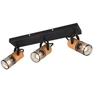 Trio Leuchten Spotlight Tosh 804300332, metaal mat zwart, hout, excl. 3x E14