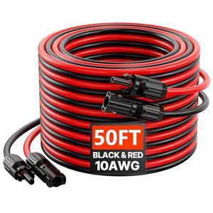VEVOR Verlengkabel voor zonnepaneel, 15,24 m, 10 AWG, met vrouwelijke en mannelijke connectoren, DC 1500 V, waterdicht IP67, voor zonnepanelen thuis, boten, campers, daken, 2 stuks