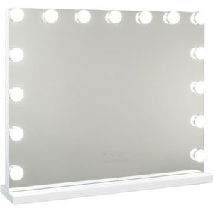 Flamingueo Hollywood Spiegel Met Verlichting, 15 LED, 3 Modi, Instelbare Intensiteit, Touch Control, USB-Poort, Vergrotende Accessoire Inbegrepen, Wit, 58 x 46 x 12 cm