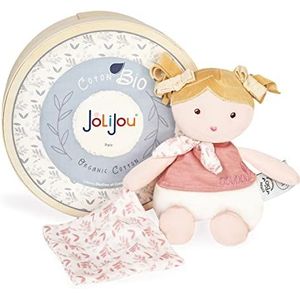 Jolijou - Les JOLIFLORES - biologische katoenen lappenpoppen - Camelia met haar knuffeldier - roze - JJ6023