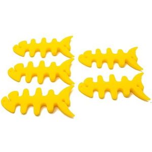 SYSTEM-S Set van 5 kabelmanagers wrap kabelhaspel visvorm siliconen opwikkelaar kabelbescherming in geel