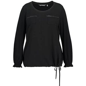 Ulla Popken Dames materiaalmix steentjes blouses, zwart, normaal, zwart, 46/48 NL