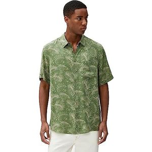 Koton Heren korte mouw botanisch bedrukt pocket gedetailleerd klassiek neck shirt, Groen design (7d5), XL