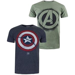 Marvel Heren Avengers Shield Pack B T-Shirt (Pack van 2), multi, M