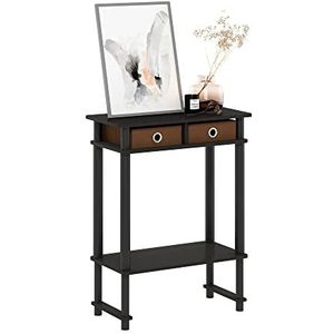 Furinno Hoge-brede consoletafel voor de gang met bak, bewerkt hout, espresso/bruin, 29,49 (D) x 59,79 (B) x 77,8 (H) cm