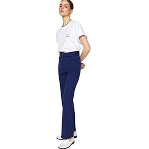 Trendyol Flare broek met hoge taille en wijde pijpen voor dames, Donkerblauw, 36