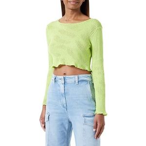 Koton Ajore Crop Knitwear T-shirt voor dames, ronde hals, lange mouwen, groen (973), S