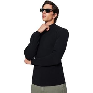 Trendyol Heren rechte lange mouwen getailleerde sweater, zwart-ecru, L