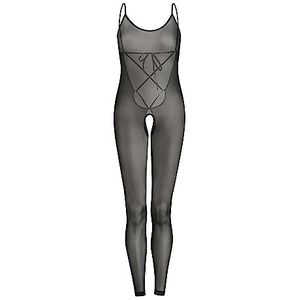 Teyli Mesh body met open rug, getailleerde snit, elastische stof, dunne, verstelbare bandjes, enkellang, zwart, 3XL