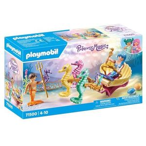 PLAYMOBIL Princess Magic 71500 Zeemeermin zeepaard koets, inclusief zeven zeepaardjes en decoratieve schelpen, leuk fantasierijk rollenspel, gedetailleerd speelgoed voor kinderen vanaf 4 jaar