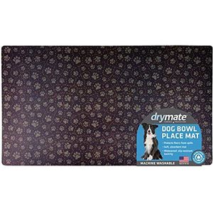 Drymate Placemat voor huisdierenkom, voermat voor hond en kat - absorberende stof, waterdichte achterkant, slipbestendig - machinewasbaar/duurzaam (gemaakt in de VS) (40,6 x 71 cm) (Paw Path Tan)