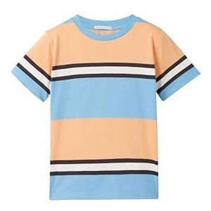 TOM TAILOR T-shirt voor jongens, 35521 - Oranje Blauw Brede Block Stripe, 128/134 cm